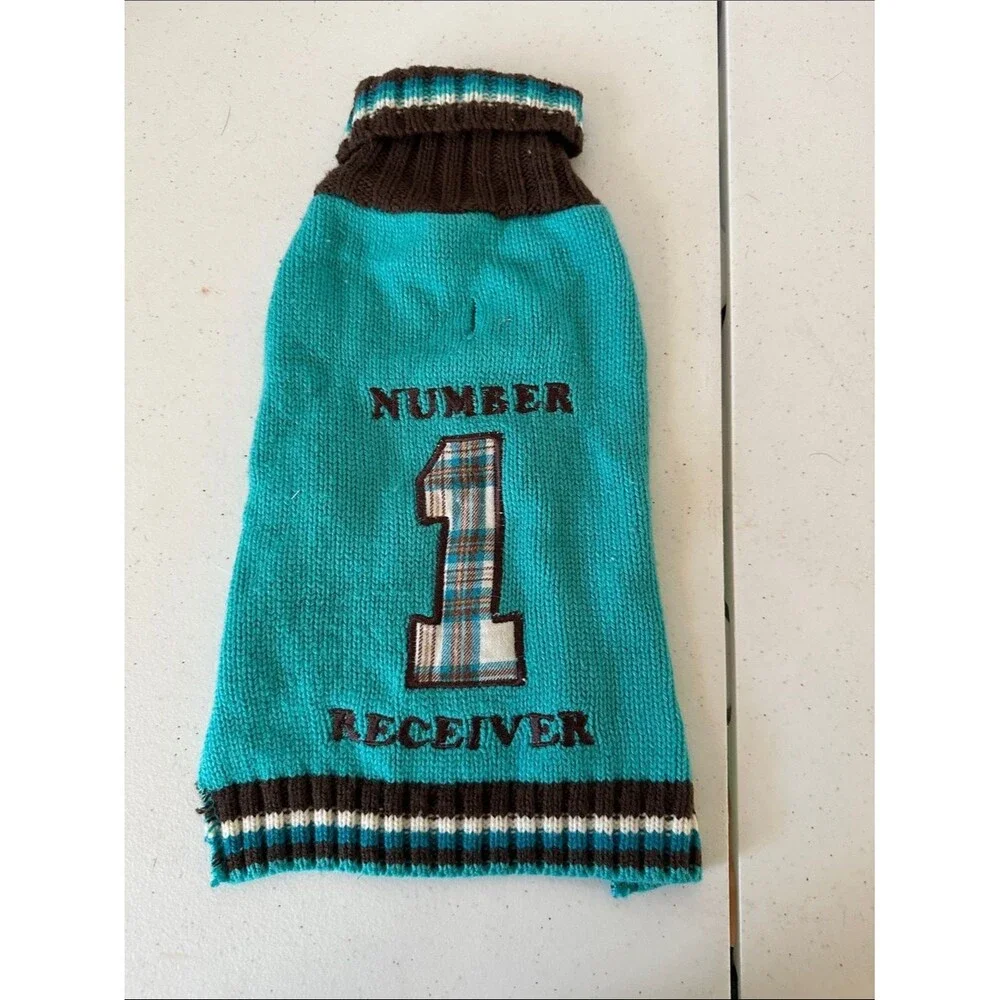 Cozy Teal & Brown Dog Sweater Size Medium Cute & Comfy